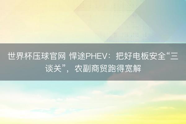 世界杯压球官网 悍途PHEV：把好电板安全“三谈关”，农副商贸跑得宽解