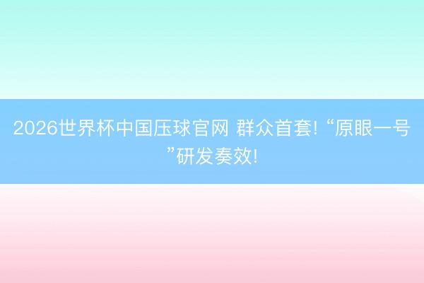 2026世界杯中国压球官网 群众首套! “原眼一号”研发奏效!