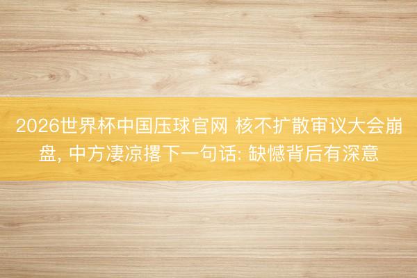 2026世界杯中国压球官网 核不扩散审议大会崩盘， 中方凄凉撂下一句话: 缺憾背后有深意