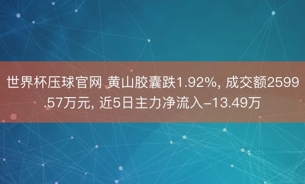 世界杯压球官网 黄山胶囊跌1.92%， 成交额2599.57万元， 近5日主力净流入-13.49万